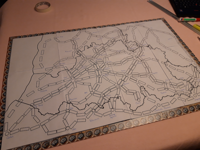 Second iteration of the map, with intersections and segments printed on it. No colours or labels yet.